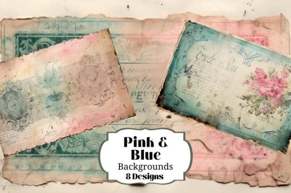 8 Pink Blue Vintage Backgrounds for Scrapbooking & Crafts