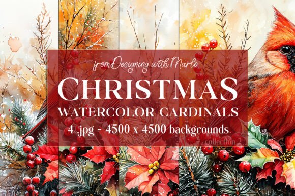 Christmas Cardinal Bird Backgrounds, S2: A Designer's Winter Canvas
