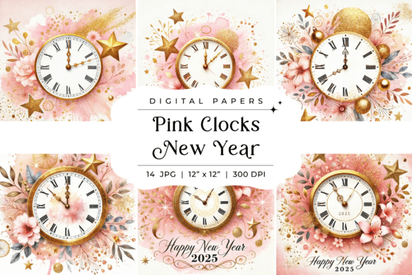 Elevate Your Designs with Pink Clocks New Year Backgrounds