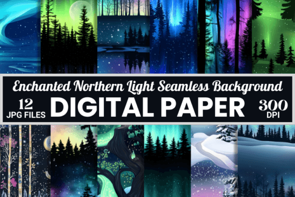 Enchanted Northern Lights Backgrounds: Digital Papers for Creative Projects