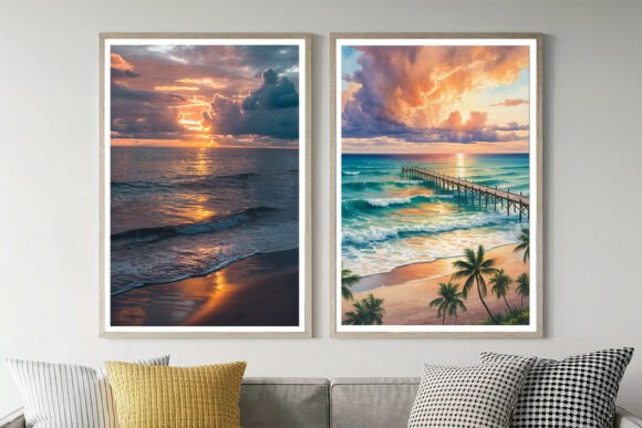 Infuse Your Projects with Tranquil Coastal Vibes: Serene Beach Sunset Backgrounds